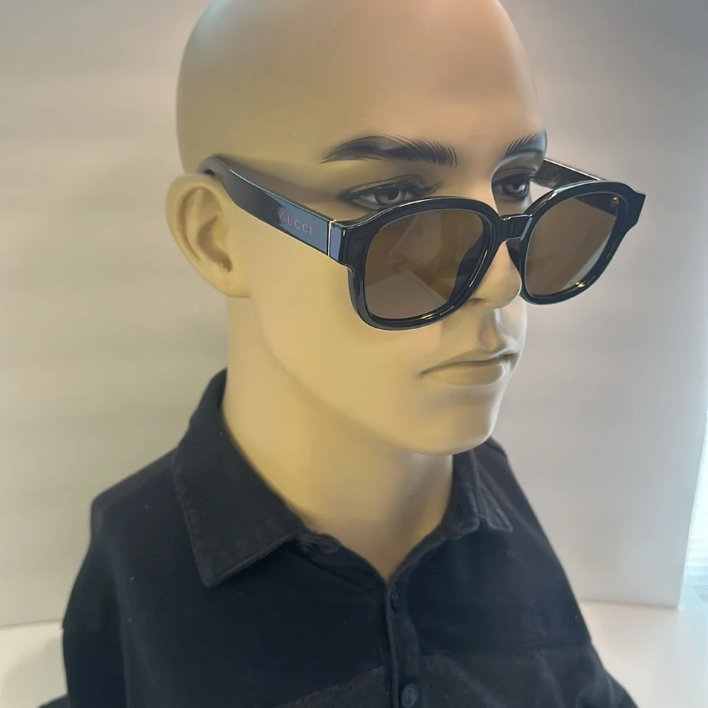 New - GUCCI GG1140SK-003 Unisex Classic Designer Sunglasses in Black & Gold/Br…
